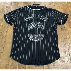 Oaklandish Oakland Tree Black Pinstripe Baseball Jersey Shirt Men's Medium M